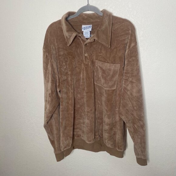 Vintage Irvine Park Velour Shirt Mens Brown Long Sleeve Pullover Party 70's 80's - Picture 1 of 7